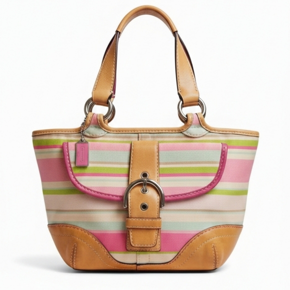 Coach Handbags - Vintage Coach Hampton Pastel Stripes Small Tote Bag #1888 Pink GUC